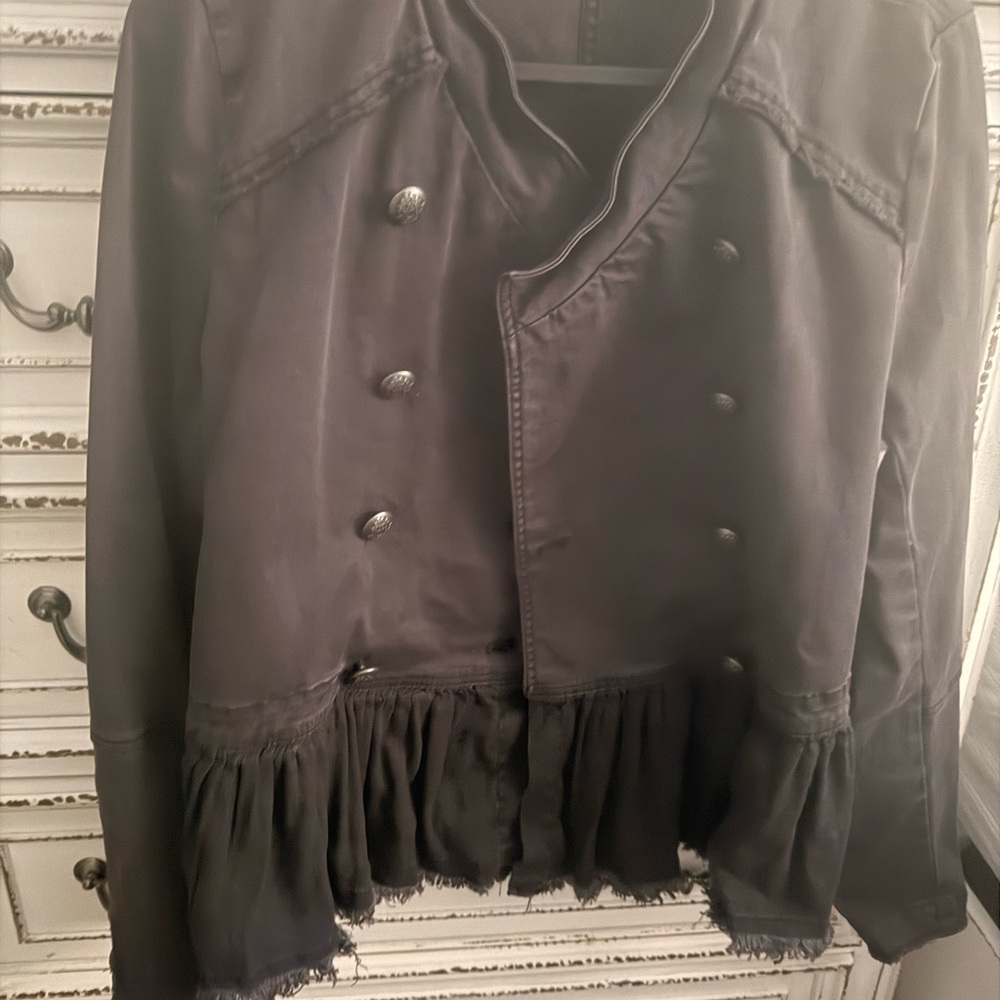 Free People ruffled peplum denim jacket size Large medium black - Picture 6 of 12
